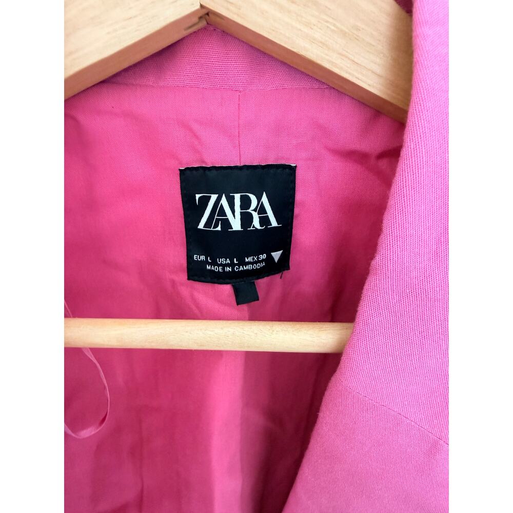 Zara Magenta Pink Cropped Open Front Blazer Size Large - Picture 5 of 7